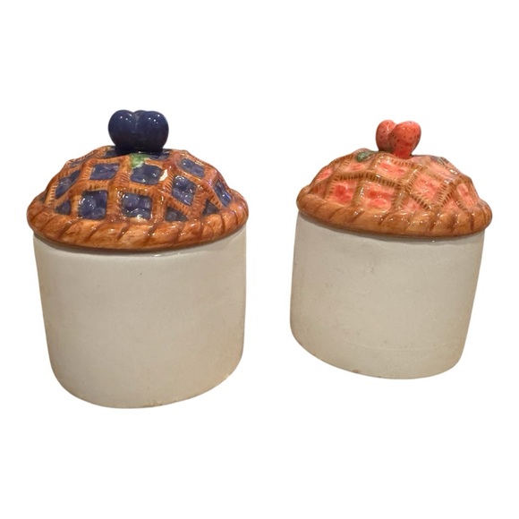 Vintage Ceramic Jam and Jelly Blueberry Strawberry Pie Lidded Jars with Spoon - Picture 2 of 6